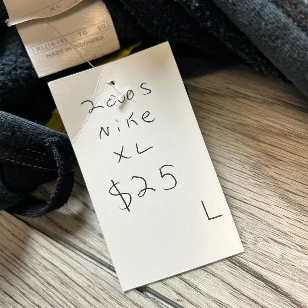 Nike‎ Zip Hoodie Girls XL Black Embroidered Script Logo Contrast Stitch Fleece